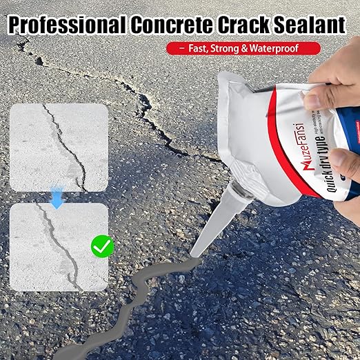Cement Crack Sealant, Concrete Crack Filler, Flexible & Weather-Resistant Caulking Glue, Waterproof Concrete Repair for Driveways, Sidewalks, Walls, and Foundations (8 Pack)