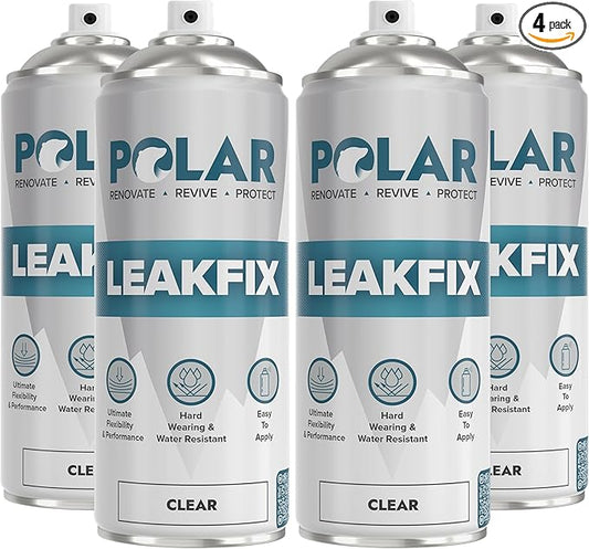 Polar Clear Leak Fix Spray - 4 x 13.5fl. oz - Waterproof Roof Sealant - Instantly Seals Leaks and Cracks, for Lasting Protection on Roofs, Drainpipes & Gutter Repairs- for Interior and Exterior Use