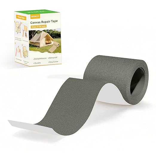 Besezx Canvas Repair Tape,Outdoor Gear Patch, 3x79 Inches,Waterproof Self-Adhesive Fabric Repair Tape for Repairing Boat Covers,Sun Shades,Sofas,Tents,Lounge Chairs,Awnings (Charcoal Grey)