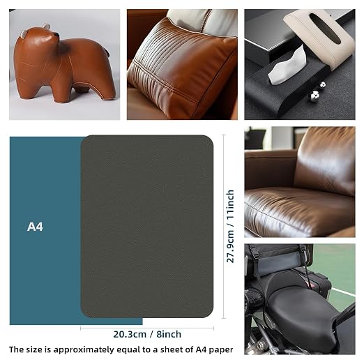 WILDREEDS 2 Pcs 8 x11 Inch Leather Repair Patches, Self-Adhesive Leather Patch for Sofas, Couch, Furniture,Tote Bags, Car Seats (Dark Grey)