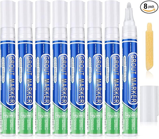 Zonon Grout Wall Pen Tile Paint Markers Grout Repair Sealer Pen for Bathrooms Kitchen Porch Patio Repair Refresh(White,8 Pieces)