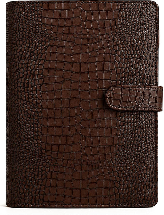Convend A5/A6 Refillable 6 Ring Binder Cover, Crocodile-Embossed PU Leather with Magnetic Closure, Premium Look and Feel, Compatible with Standard Planner Inserts,(Brown)