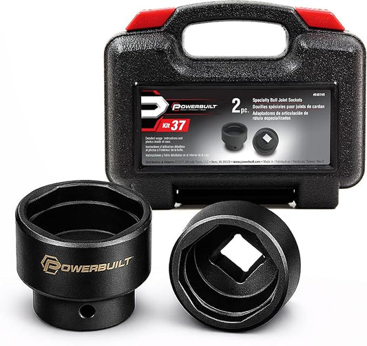 Powerbuilt 2 Piece Specialty Ball Joint Socket Set, Removes and Installs Chrysler Upper Ball Joints, 3/4" Drive 4-Sided Design with Storage Case - 648749