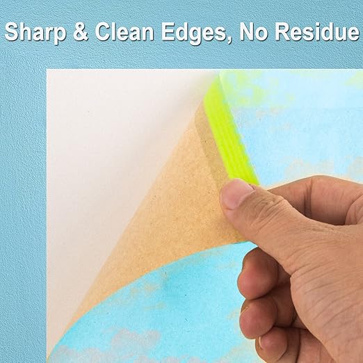 Tangibay Pre-Taped Masking Paper for Painting - 12 inch x 50 feet Tape and Drape Painters Paper, Paint Adhesive Protective Paper Roll for Covering Skirting, Frames, Cars and Auto Body (4 Rolls)