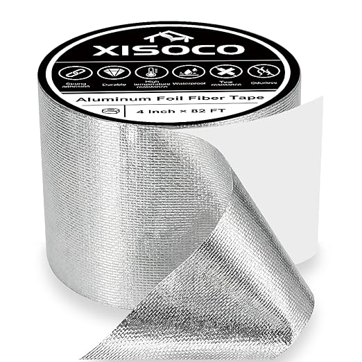 4Inch × 82FT Aluminum Foil Fiber Tape, for Duct Work, HVAC Fiberglass Heat Shield Tape, Greenhouse Sealing Tape, Heavy Duty Waterproof Silver Aluminum Foil Fiber Seal Tape