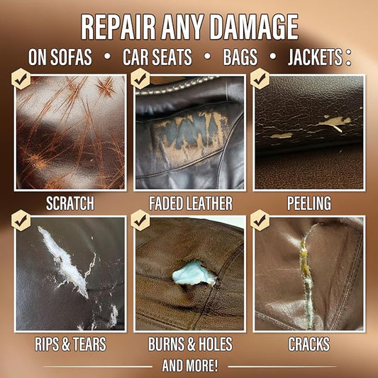 KIKYO Brown Leather Repair Kit, Faux Leather Chair & Couch Repair Kit for Furniture, Sofa, Purse, Belt, Super Easy Match Colors and Fix Scratches, Tears, Fade, Holes on PU, Genuine & Pleather