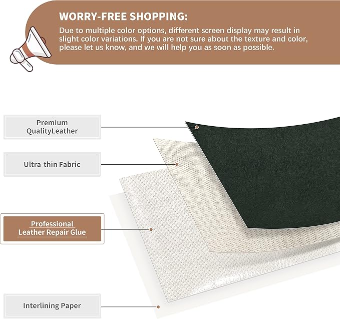 ONine Leather Repair Patch，Self-Adhesive Couch Patch，Multicolor Available Scratch Leather 8X11 Inch Peel and Stick for Sofas, Car Seats Hand Bags Jackets(Green)