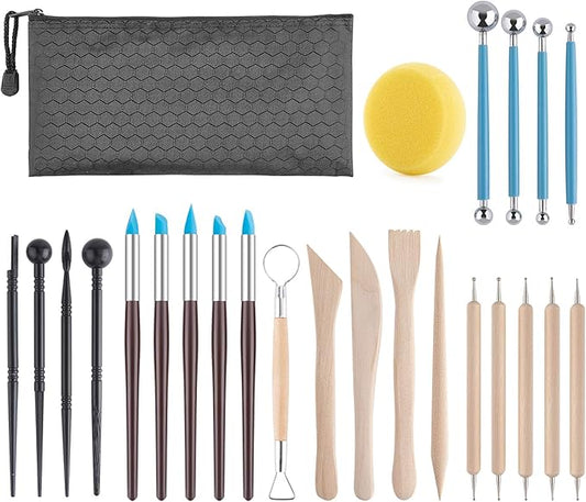 Luney Clay Tools Kit, 25 PCS Ceramics Polymer Clay Sculpting Modeling Pottery Tools Kit, Air Dry Clay for Adults, Pottery Craft, Dotting, Baking, Carving, Drawing, Molding, Modeling, Shaping