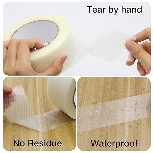 Duct Tape 1 Inch X 44 Yards, 8.5 mil Thickness, Heavy Duty Clear Duct Tape, No Residue, Waterproof, Tear by Hand for Repairs, Industrial, Professional Use