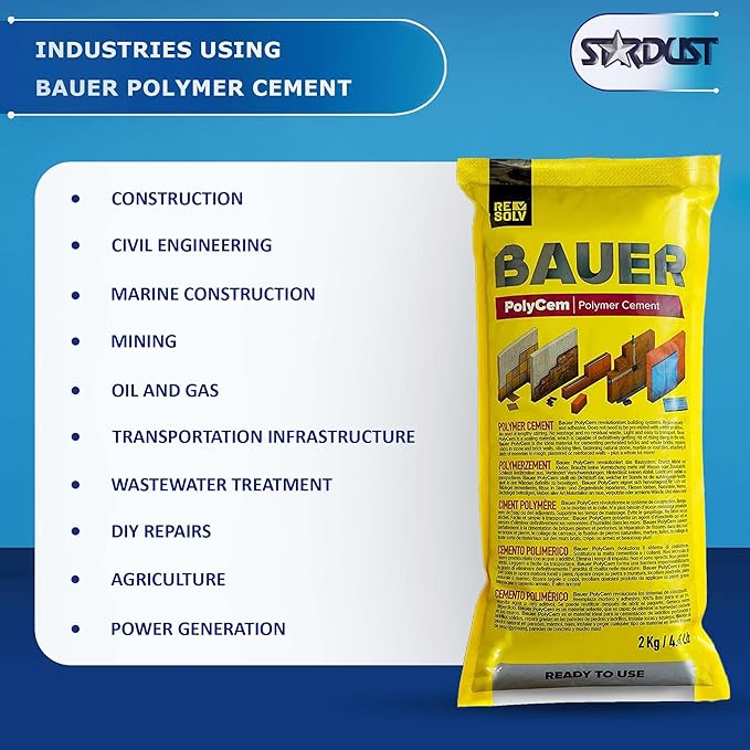 Bauer Instant Polymer Cement - Ready-to-Use Alternative to Mortar & Adhesives - Versatile Concrete & Stone Tile Crack Repair & Brick Repair, Convenient, Durable & Easy to Store - 2kg