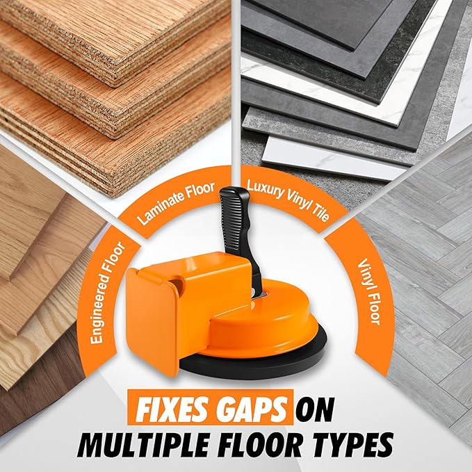 Floor Gap Fixer Tool with Rubber Mallet, Iron Body & Strong Suction Cup, Includes 5 Sticky Pads for Laminate, Vinyl, Wood & Tile Flooring Installation and Repair