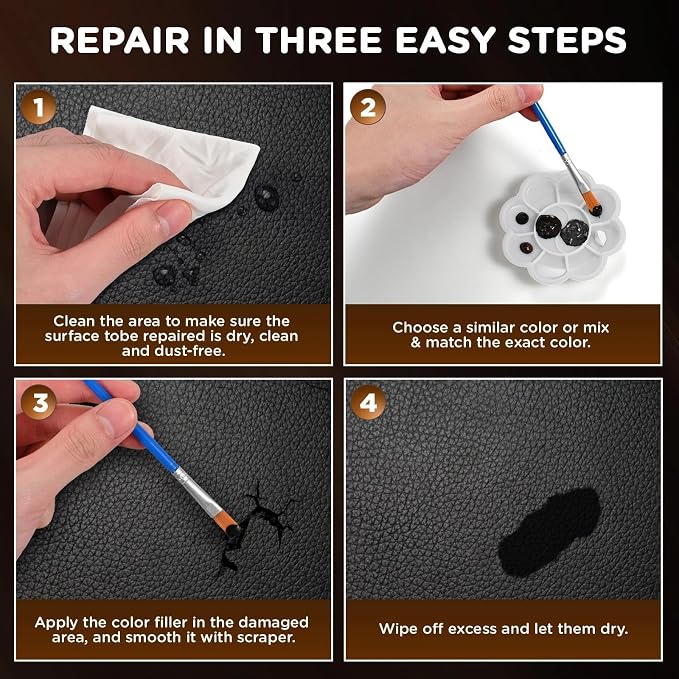 Kenbry Leather Repair Kit for Furniture, Car Interiors,Car Seat,Brown Leather & Vinyl Repair Kit for Couches,Shoes,Real & Artificial Leathers, PU, Fix Scratch, Tears, Peeling, Burn Hole, Fade