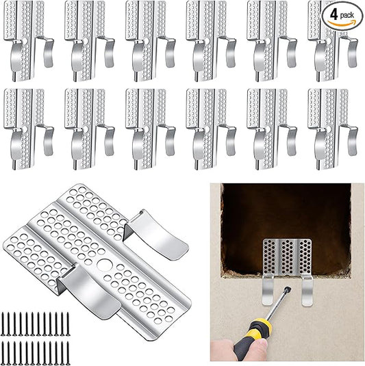 moonoom 12 Pack Drywall Repair Clips, 1/2 inch Drywall Fastener Clip with 24 Screws, Stainless Steel Wall Patch Clips for Damaged Walls Repairing