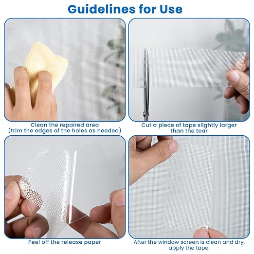 White Window Screen Repair Tape 2" x 35 FT Fiberglass Adhesive | Strong adhesive fiberglass screen repair tape; fixes holes & tears cut&stick indoor/outdoor window door use