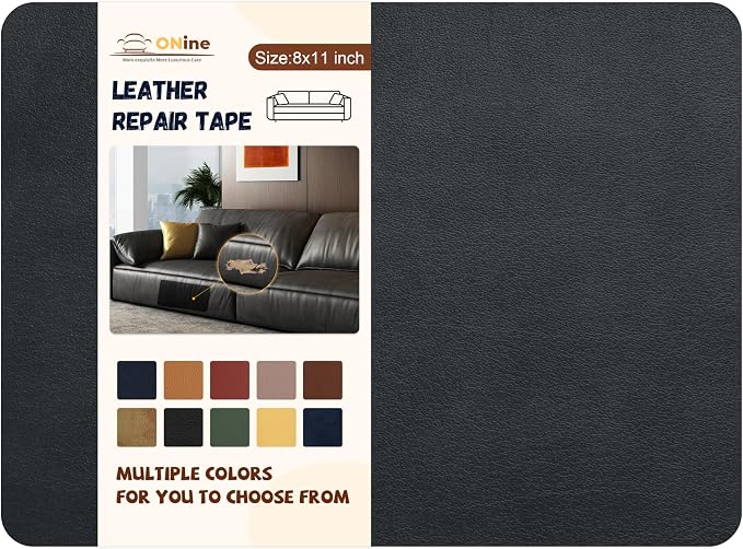 ONine Leather Repair Patch，Self-Adhesive Couch Patch，Multicolor Available Scratch Leather 8X11 Inch Peel and Stick for Sofas, Car Seats Hand Bags Jackets(New Gray)