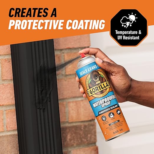 Gorilla Waterproofing Spray Black, Flexible Rubberized Sealant Coating, Paintable UV Resistant, Seals Water Air Moisture, 16 oz (Pack of 2), for Roofs Gutters Skylights RVs Windows & More