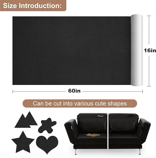 ONine Leather Repair Patch，Self-Adhesive Couch Patch，Multicolor Available Scratch Leather 16X60 Inch Peel and Stick for Sofas, Car Seats Hand Bags Jackets(Black-Fine Grain)