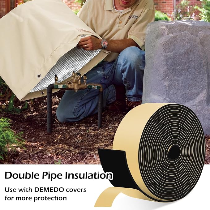 DEMEDO Pipe Insulation Tape, Pipe Wrap Insulation Foam Tape Self Adhesive, Outdoor Water Pipe Insulation Roll for HVAC, AC Line Insulation, 3 inch x 16.5 FT Heat Tape for Water Pipe, Black