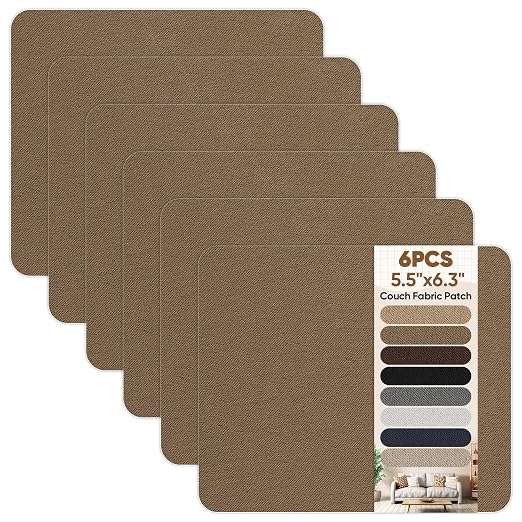 Couch Patch Repair Fabric,6-Piece Self-Adhesive Couch Patches,Quick Fix Sofa Chair Car Seat,Furniture,Upholstery Repair Kit.(Brown)