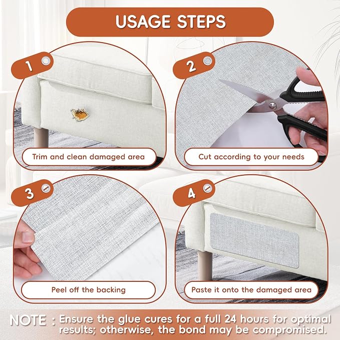 Linen Fabric Repair Tape 4x79 Inch, Self Adhesive Couch Patch Repair Fabric Tape for Furniture, Linen Patch Kit for Couch, Carpet, Upholstery, Chair, Sofa, Pillows, Bag (Coarse, Light Grey)