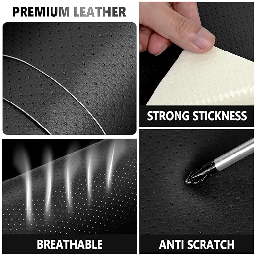 Leather Repair Patch 8x12 Black, Breathable Perforated Adhesive Self-Adhesive Repair Patch, Furniture Couch Car Seats Office Chairs Sofa Repair Patch Refurbished Patch