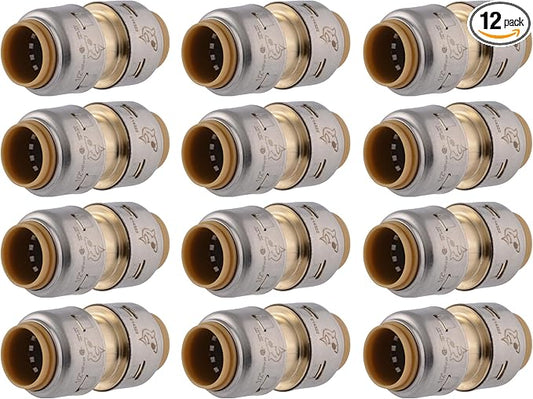 SharkBite Max 1/2 Inch Coupling, Made in the USA, Pack of 12, Push to Connect Brass Plumbing Fitting, UR008