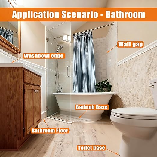 3 Pack White Caulk Tape, Bathroom Waterproof Accessories Caulking Tape,Self-Adhesive Sealing Tape for Kitchen Sink,Toilet, Bathtub Shower, Tub Floor Wall Edge Protector Strip, with Tool(1.5" x 10.5Ft)