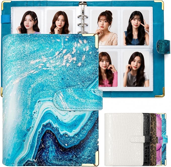 Convend A5 Kpop Photocard Binder,6 Ring Refillable Binder Album with 240 Card Slots,PU Leather Cover,Magnetic Closure for K-pop Photocards,Trading Cards,Game Cards,Marble Blue