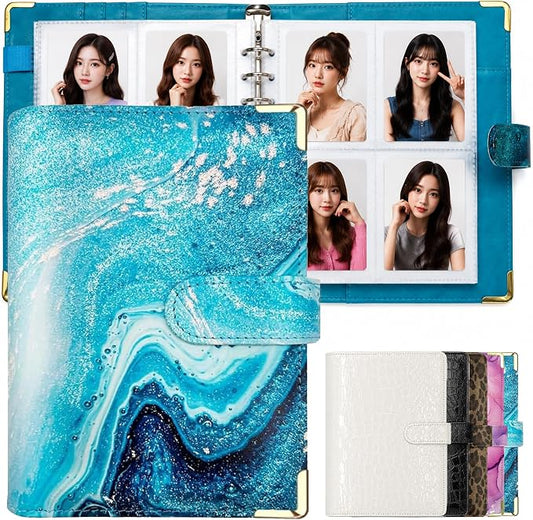 Convend A5 Kpop Photocard Binder,6 Ring Refillable Binder Album with 240 Card Slots,PU Leather Cover,Magnetic Closure for K-pop Photocards,Trading Cards,Game Cards,Marble Blue