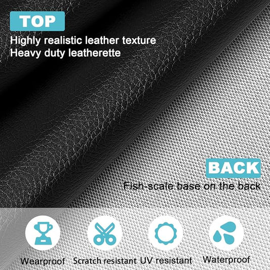 Black Lychee Grain Faux Leather Fabric 39"x54" - Waterproof Marine Grade Vinyl for Car Seats, Boat Upholstery & Heavy-Duty Furniture Projects