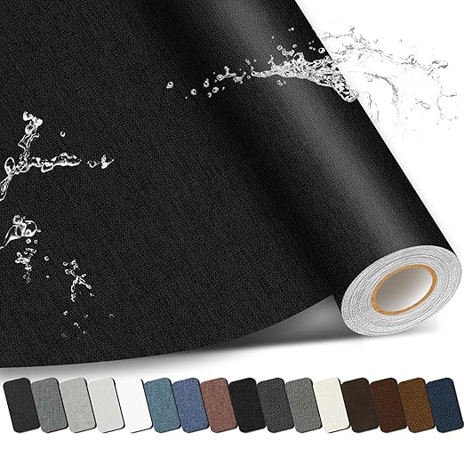 Linen Repair Patch,17X79 Inch Large Self-Adhesive Fabric Repair Tape, Linen Fabric Repair Patch for Couch, Furniture, Car Interior, Sofa and Cushion (Black, 17X79 Inch)