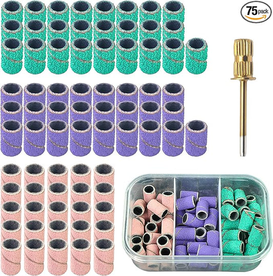 75Pcs Sanding Drums Kit, 80 120 180 Grit Sanding Bands Mini Drum Sander Sleeves with 3/32-Inch Shank Drum Sanding Mandrels for Drill Dog Nail Grinder