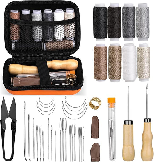 40 Pcs Upholstery Repair Sewing Kit, Leather Heavy Duty Sewing Kit, Leather Working Kit with 8 Upholstery Thread, Sewing Upholstery Needles, Needle and Thread Kit for Carseat, Backpack, Shoes