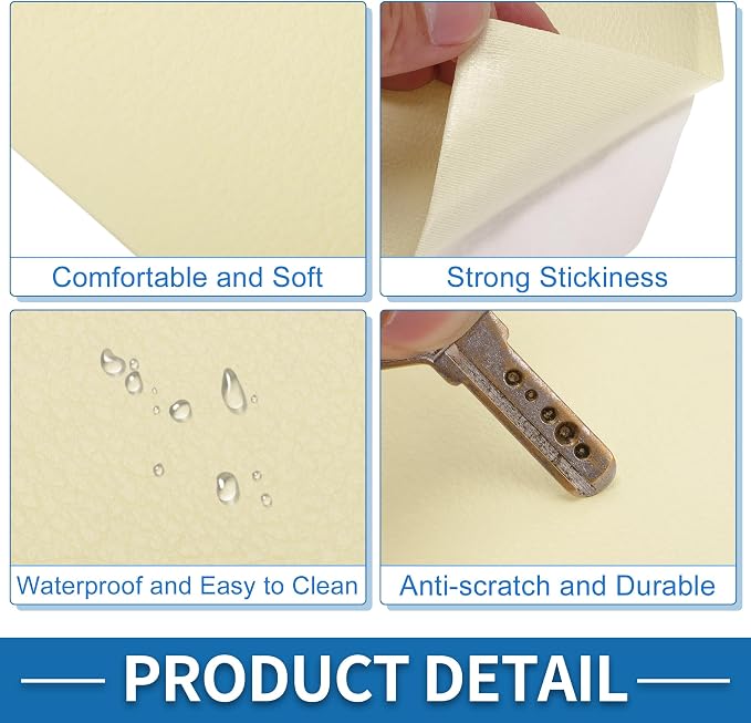 Self Adhesive Leather Repair Patch Strong Stickiness 19.6"x39" Leather Repair Tape PVC Faux Leather Beige Yellow 1 Pcs