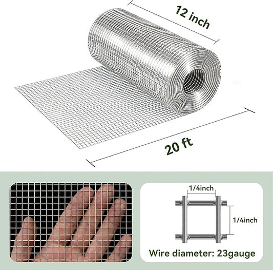 Amagabeli Hardware Cloth 1/4 inch 12inx20ft Galvanized After Welding 23 Gauge Square Chicken Wire Fence Mesh Roll Raised Garden Bed Plant Supports Poultry Netting Cage Snake Rabbit Gopher DIY Craft