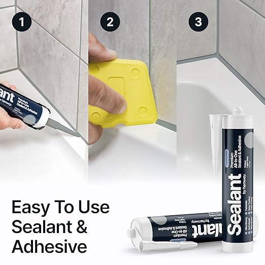 Light Gray Construction Sealant & Adhesive All-in-One Hybrid Polymer | Superior to Silicone Bathroom Caulk Sealant | Waterproof, Odorless, Paintable Caulk | Kitchen Bathroom Outdoor 300 ml 1 Pack