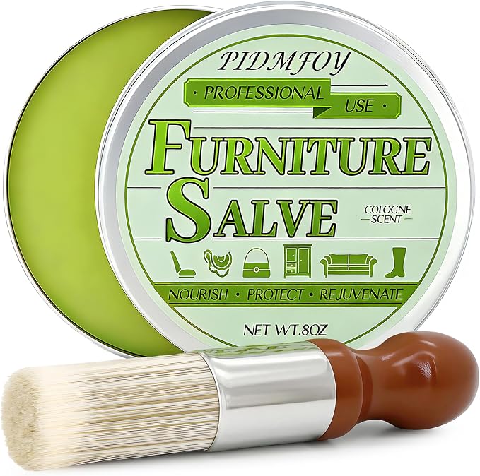 Furniture & Leather Repair Salve with Brush, Wood, Vinyl, Leather, Polisher, Cleaner and Conditioner for Furniture, Saddle, Moisturizer, Restorer for Car Seat, Couch, Shoe, Purse, Boot - 8oz