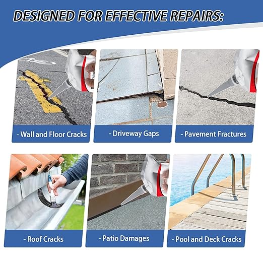 4 Pack Asphalt & Concrete Crack Filler, Fast-Dry Driveway Joint Sealant for Slabs, Patios & Pavement, Weather-Resistant Repair Adhesive