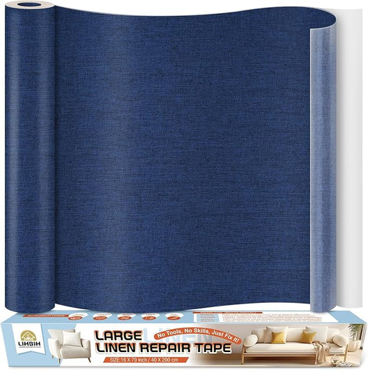 Linen Fabric Repair Tape 16x79 Inch, Self Adhesive Couch Patch Repair Fabric Tape for Furniture, Linen Patch Kit for Couch, Carpet, Upholstery, Chair, Sofa, Cushion, Bag (Navy Blue)