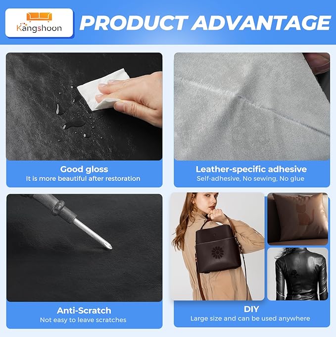 Leather Repair Patches, 17X79 Inch Self-Adhesive Leather Repair Tape, Stretch Vinyl Repair Kit for Couch Furniture Sofas Car Seats (Coffee, 17X79 Inch)