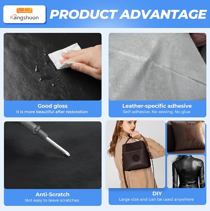 Kangshoon Leather Repair Patches, 17X158 Inch Self-Adhesive Leather Repair Tape, Stretch Vinyl Repair Kit for Couch Furniture Sofas Car Seats (Dark Brown, 17X158 Inch)