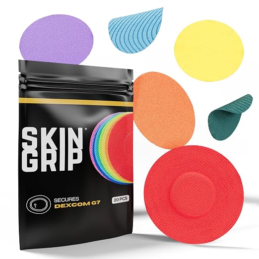 Skin Grip Adhesive Patches Compatible with Dexcom G7 & Stelo CGM – Waterproof & Sweatproof Cover for Continuous Glucose Monitor Sensor, Stays Secure for 10-15 Days – 20 Pack, Rainbow Pack