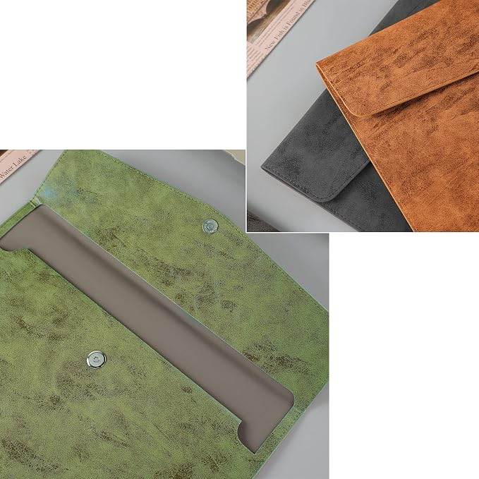 PU Leather A4 File Folder Document Holder Waterproof Portfolio Envelope Folder Case with Snap Closure Army-Green