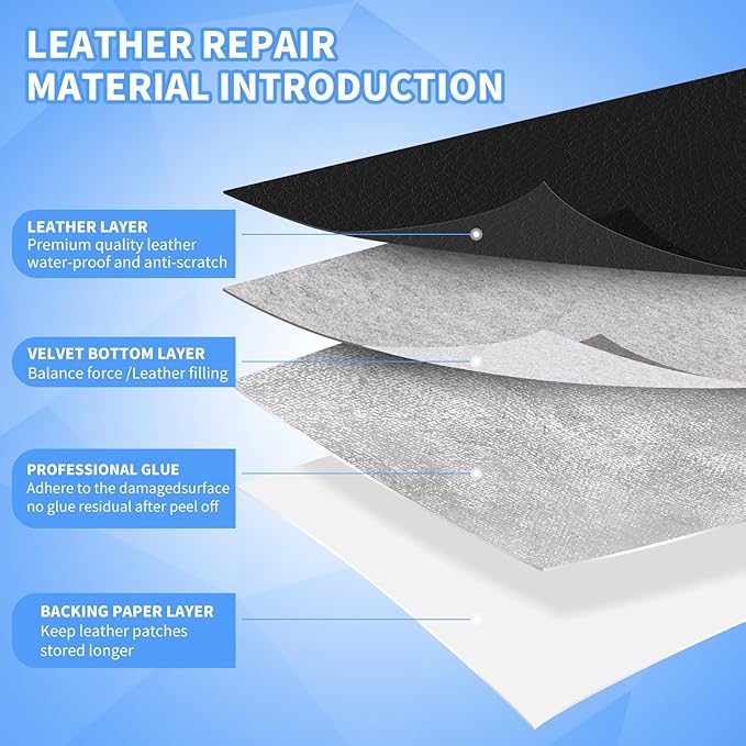 Leather Repair Patches, 17X237 Inch Self-Adhesive Leather Repair Tape, Stretch Vinyl Repair Kit for Couch Furniture Sofas Car Seats (Coffee, 17X237 Inch)