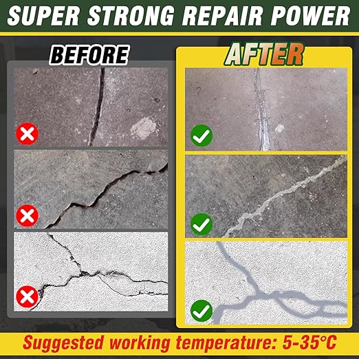 Concrete Crack Filler, Premium Cement Crack Filler, Self Leveling Crack Sealant, Waterproof, High Elasticity Caulking Glue for Driveway, Sidewalk, Patio, Outdoor Concrete Joint Repair