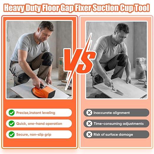 Floor Gap Fixer Tool, Heavy Duty Laminate Floor Gap Fixer Tool, Powerful Suction Cup Gap Repair Tool for Hardwood Floors, Tiles, Laminate, Vinyl Flooring (Orange + Hammer)
