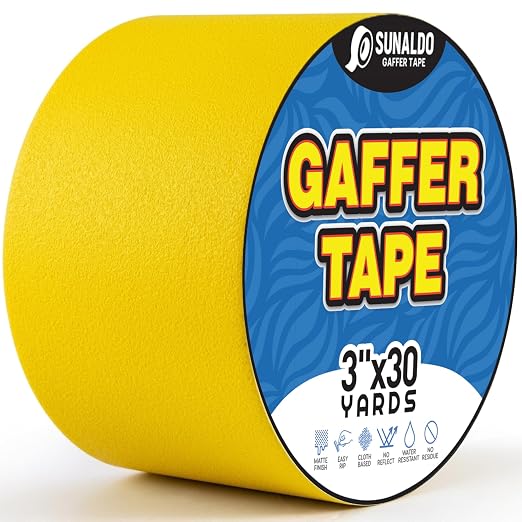 Gaffers Tape Heavy Duty, Easy to Rip, Residue-Free Professional Grade Floor Tape for Electrical Cords, Matte Finish Non Reflective, Weather Resistant (1, Yellow, 3" x 30 Yards)