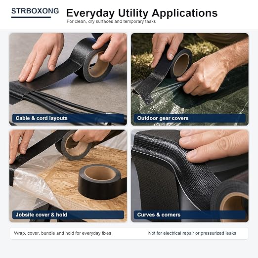 STRBOXONG Black Duct Tape Heavy Duty, 8.27 Mil Thick, 3 Rolls Strong Waterproof Cloth Backed Tape for Industrial Repair, Sealing, Bundling, Packing, Garage, Workshop and DIY, 1.89 in x 66 yd Total