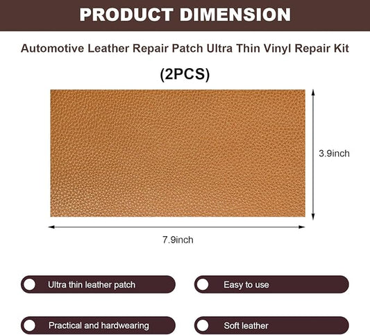 2 PCS Leather Repair Patch Tape, 4 x 8 Inch PU Vinyl Repair Patches for Car Upholstery Seat, Waterproof Self Adhesive Leather Tape Repair Kit for Furniture Couches Chairs (Yellow)