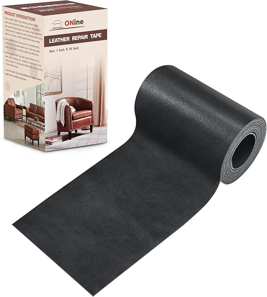 ONine Leather Repair Patch，Leather Repair Tape, 3 x 60 inches Leather Repair Patch for Furniture,Vinyl Repair Kit，Leather Couch Patch，for Sofas, Furniture, Car Seats, Office Chairs(Dark Grey)
